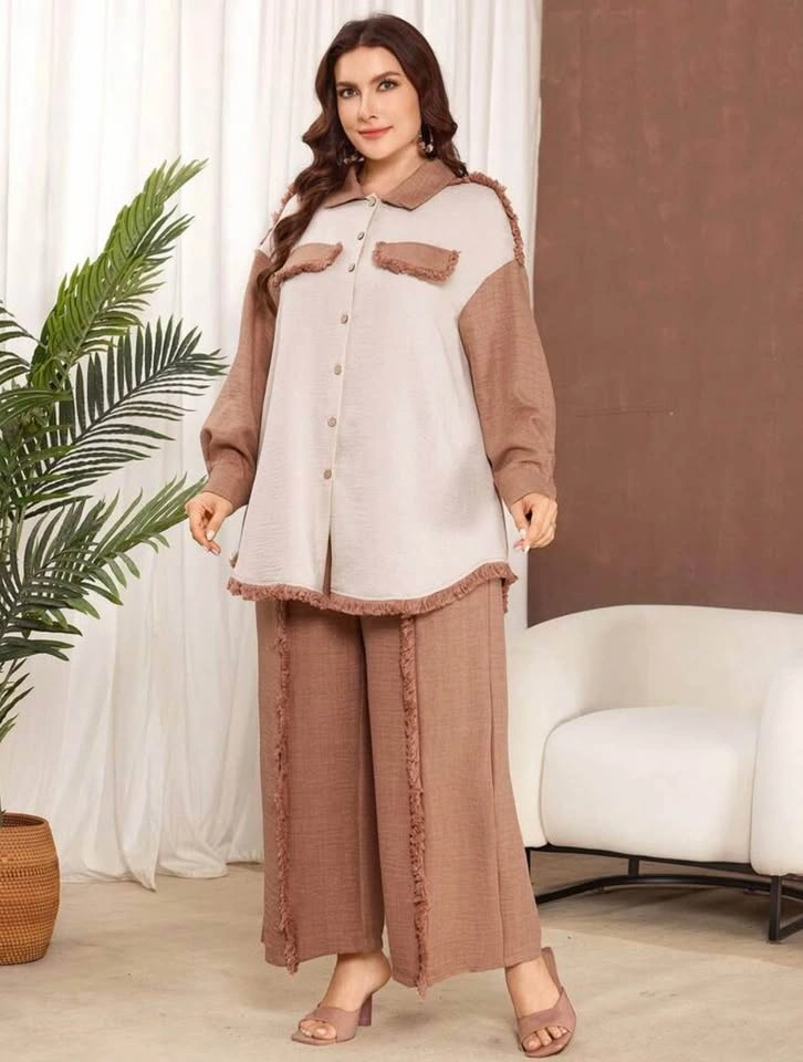 Lacomfia Women's Color Block Shirt and Wide Leg Pants Set - photo 3