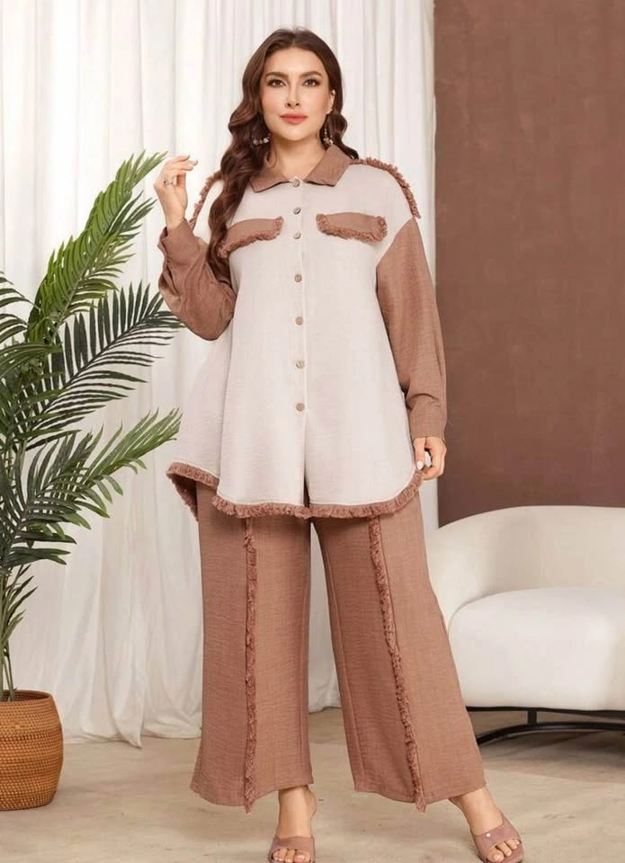 Lacomfia Women's Color Block Shirt and Wide Leg Pants Set - photo 4