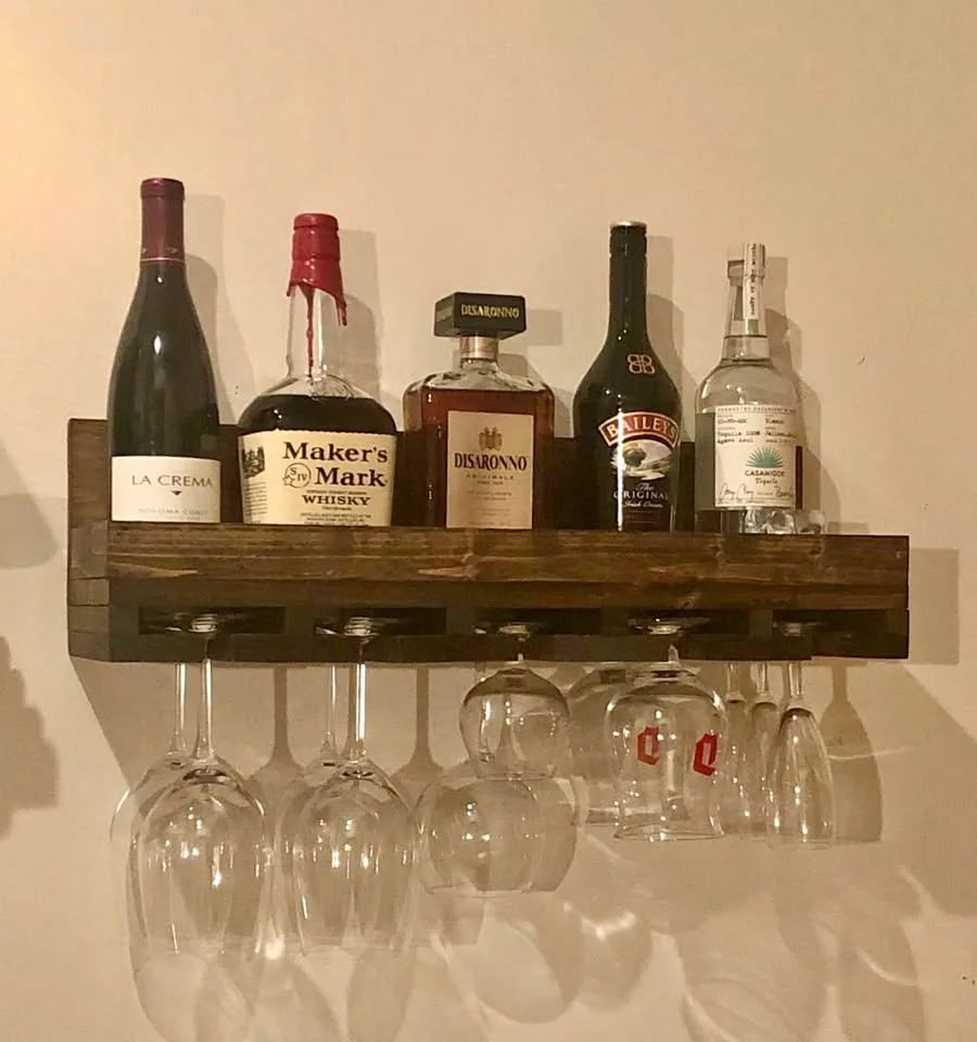 Rustic Wine Rack - 24” Wide - Holds Bottles & Glasses thumbnail