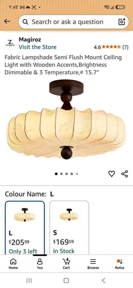 Fabric Lampshade Semi Flush Mount Ceiling Light with Wooden Acce