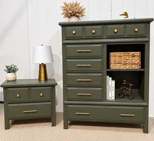 Tall Boy Dresser and Matching Nightstand