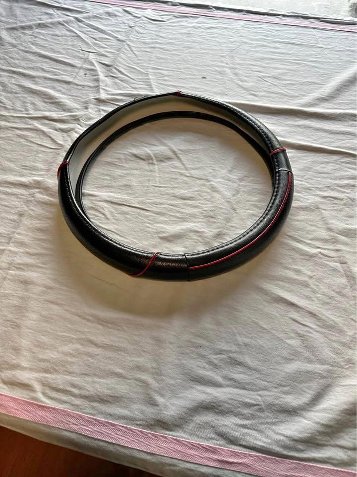 Black Leather Steering Wheel Cover