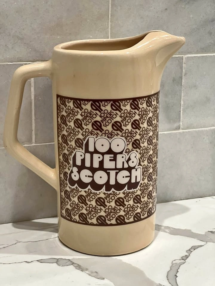 Vintage 100 Pipers Scotch Ceramic Pitcher – Seagram Distillers B
