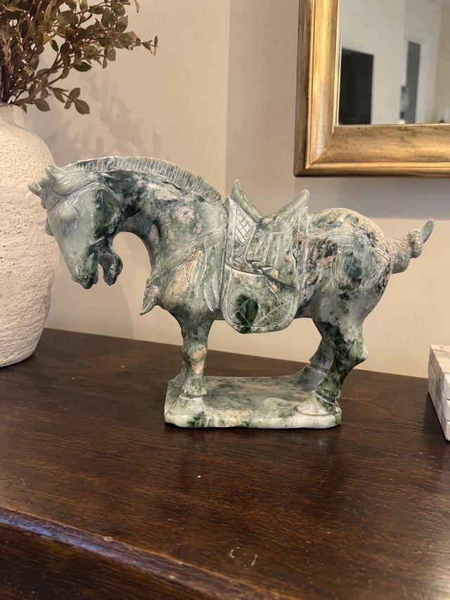 CARVED GREEN STONE HORSE STATUE SCULPTURE – ASIAN