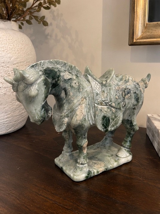 CARVED GREEN STONE HORSE STATUE SCULPTURE – ASIAN - photo 2