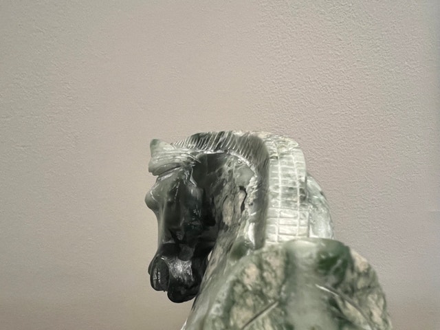 CARVED GREEN STONE HORSE STATUE SCULPTURE – ASIAN - photo 5