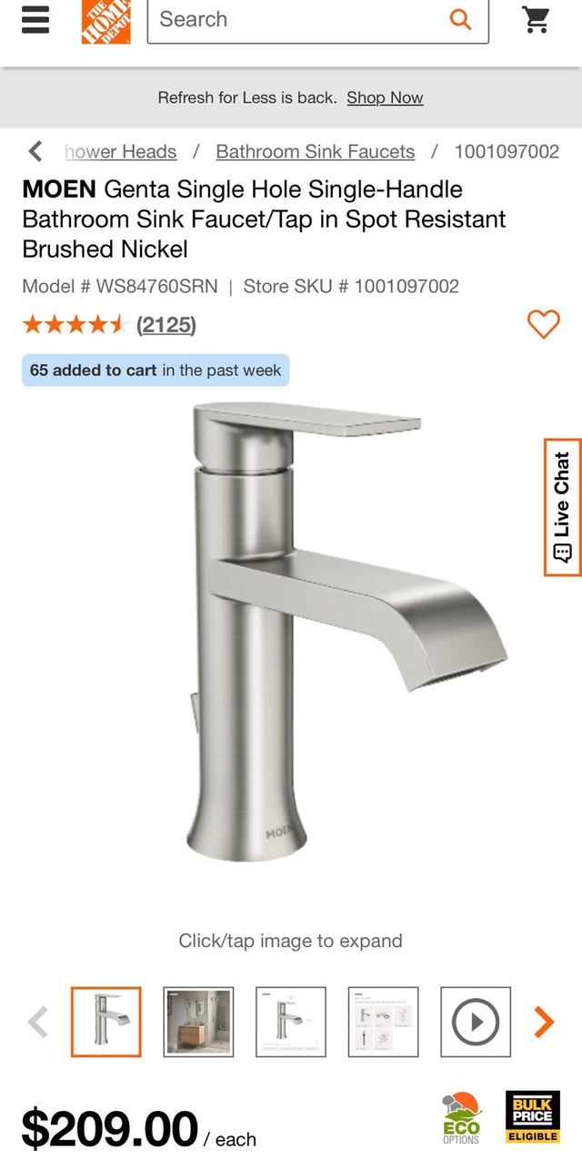MOEN GENTA WS84760SRN BATHROOM SINK FAUCET – SPOT RESIST BRUSHED