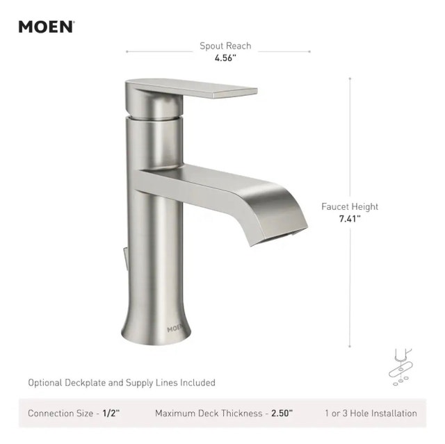 MOEN GENTA WS84760SRN BATHROOM SINK FAUCET – SPOT RESIST BRUSHED - photo 2