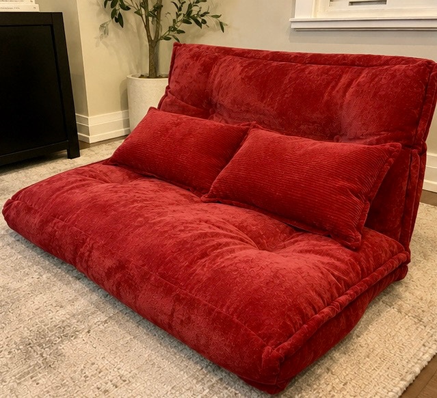 LUXURY RED FLOOR SOFA – PREMIUM BURGUNDY UPHOLSTERED RECLINING