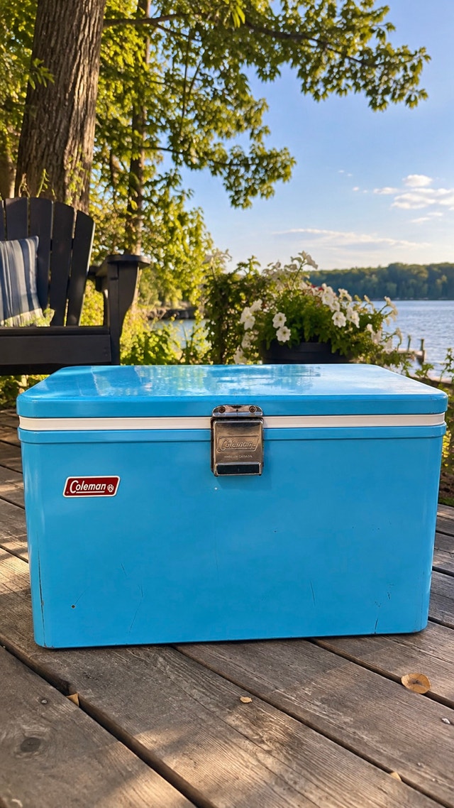 VINTAGE 1970s COLEMAN ICE BLUE METAL COOLER – RETRO STEEL CHEST