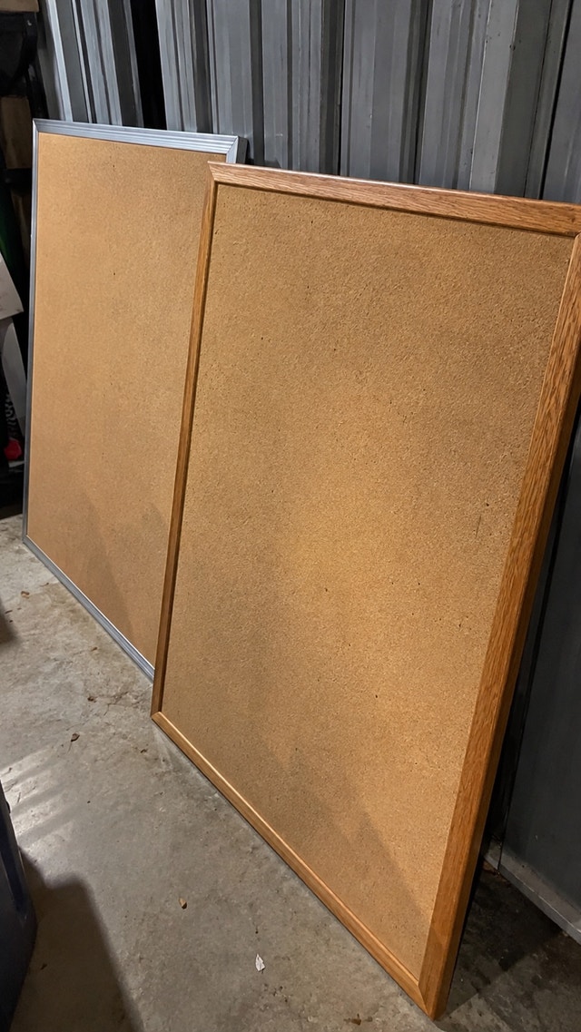 2 LARGE CORK BULLETIN BOARDS 36” x 48” – OFFICE / SCHOOL