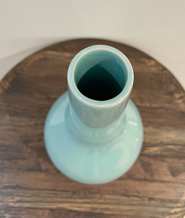 LARGE CELADON-STYLE PORCELAIN CERAMIC BOTTLE VASE - AQUA GLAZE - photo 2