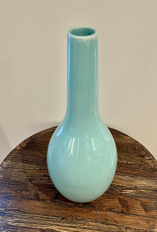 LARGE CELADON-STYLE PORCELAIN CERAMIC BOTTLE VASE - AQUA GLAZE - photo 5