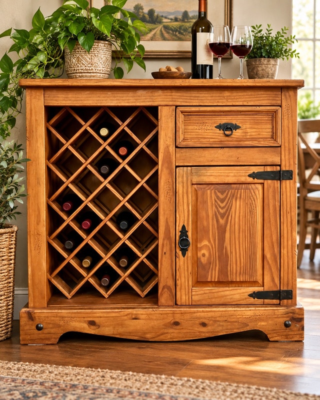 VINTAGE WOOD WINE CABINET & BAR BUFF - Rustic Farmhouse Storage