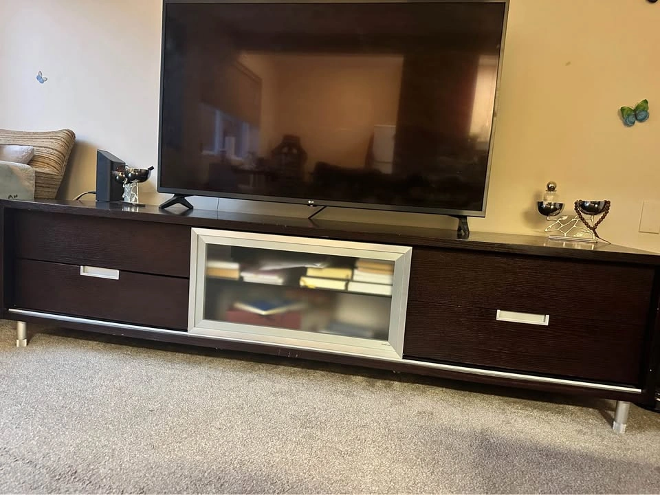 Espresso TV Stand with 4 Drawers and Sliding Glass Door - photo 2