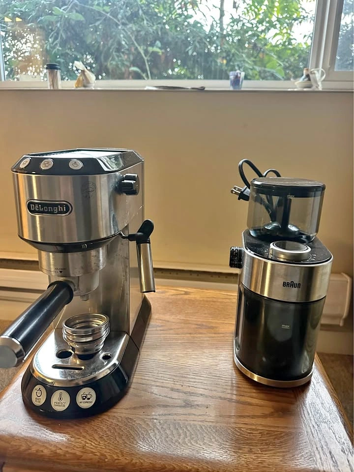 De’Longhi Dedica Espresso Machine + Braun Burr Coffee Grinder