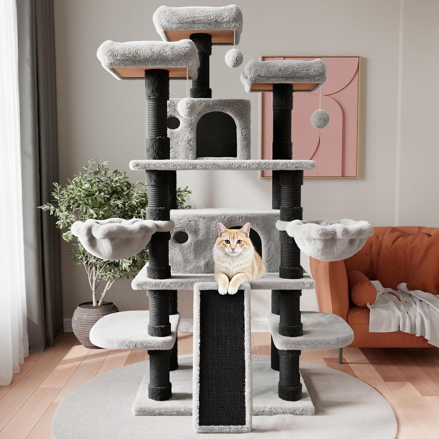 SHA CERLIN 68" Cat Tree Tower for Large Cats – Beige - photo 2