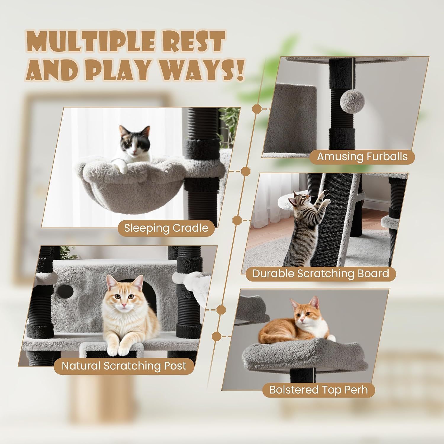 SHA CERLIN 68" Cat Tree Tower for Large Cats – Beige - photo 3