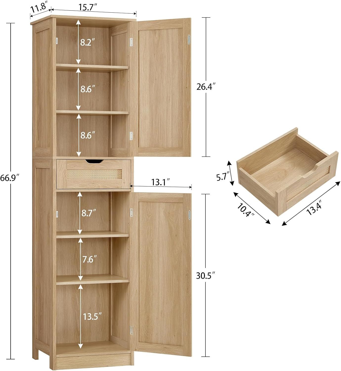 Iwell Tall Bathroom Storage Cabinet – Slim Rattan Cabinet - photo 2