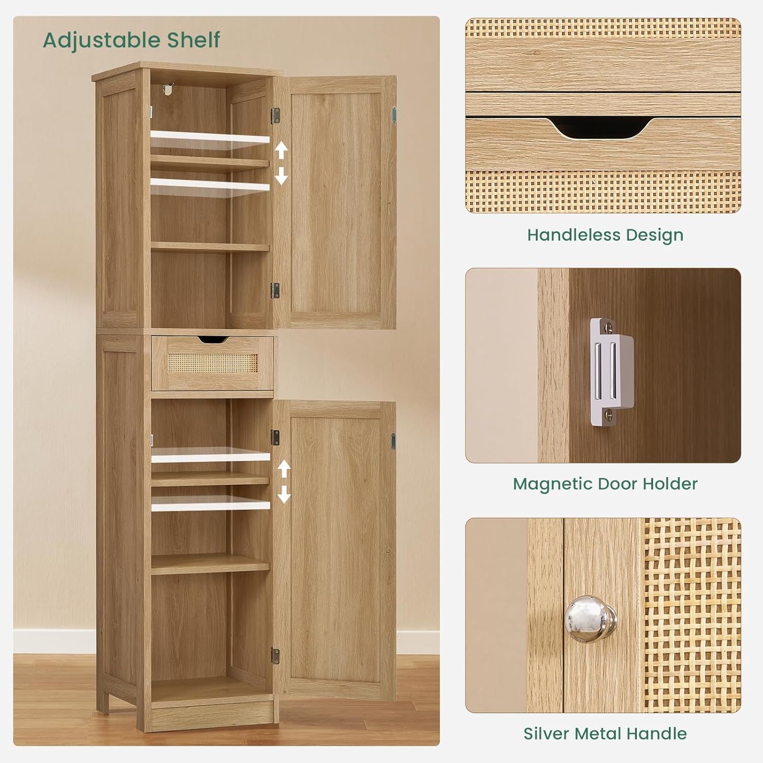 Iwell Tall Bathroom Storage Cabinet – Slim Rattan Cabinet - photo 4