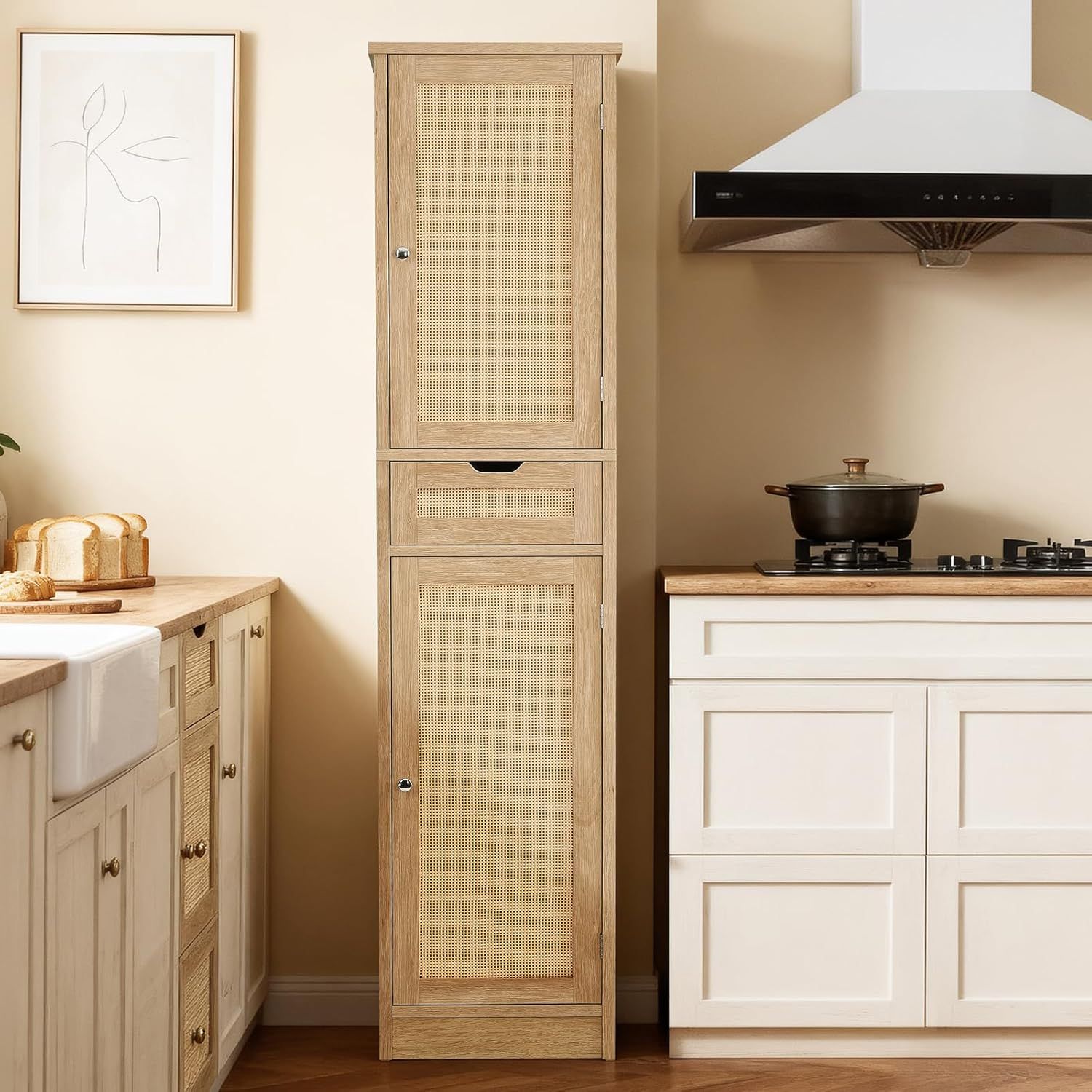 Iwell Tall Bathroom Storage Cabinet – Slim Rattan Cabinet - photo 5