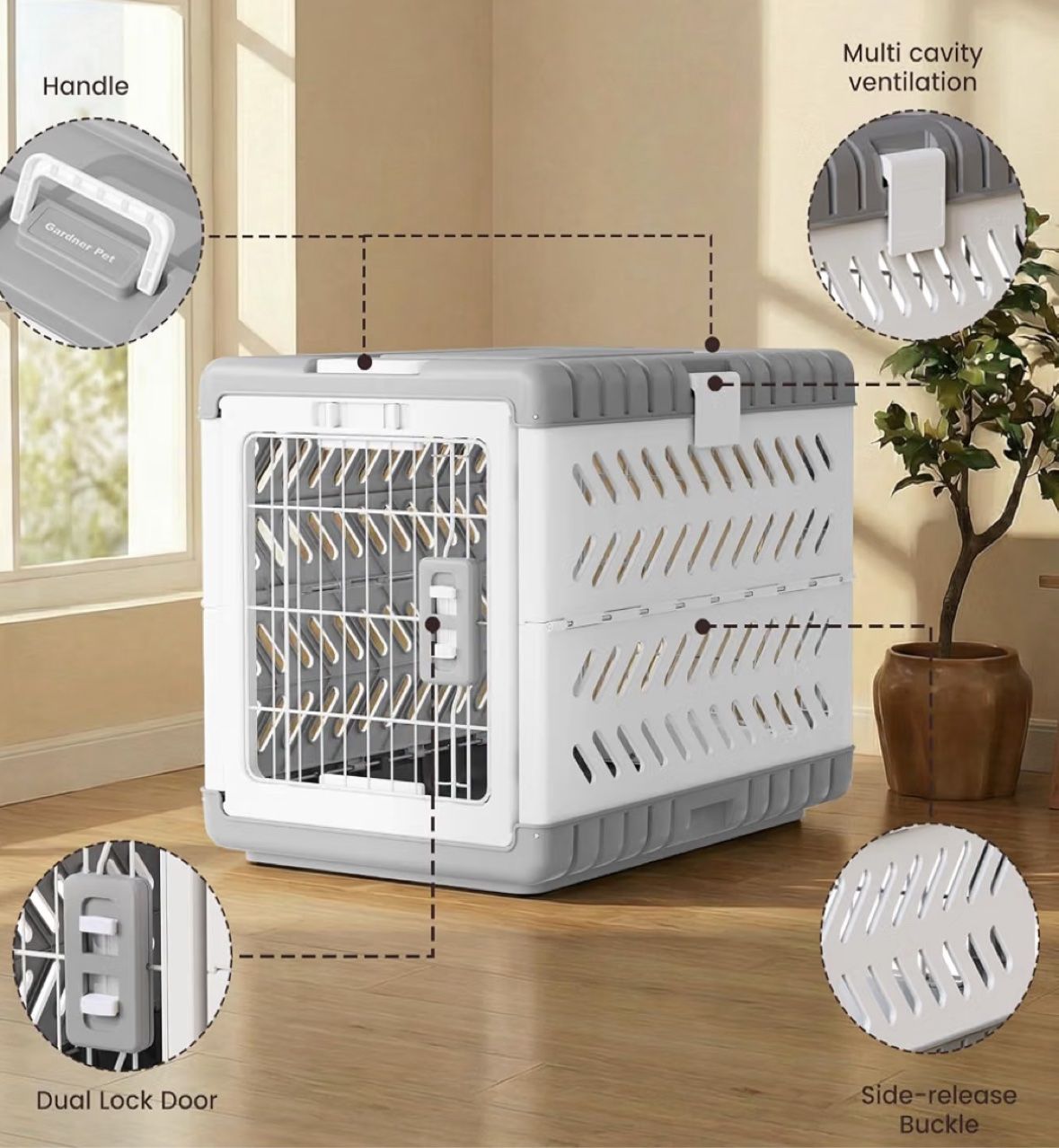 Gardner Pet Foldable Dog Crate, 36" Grey - New - photo 4