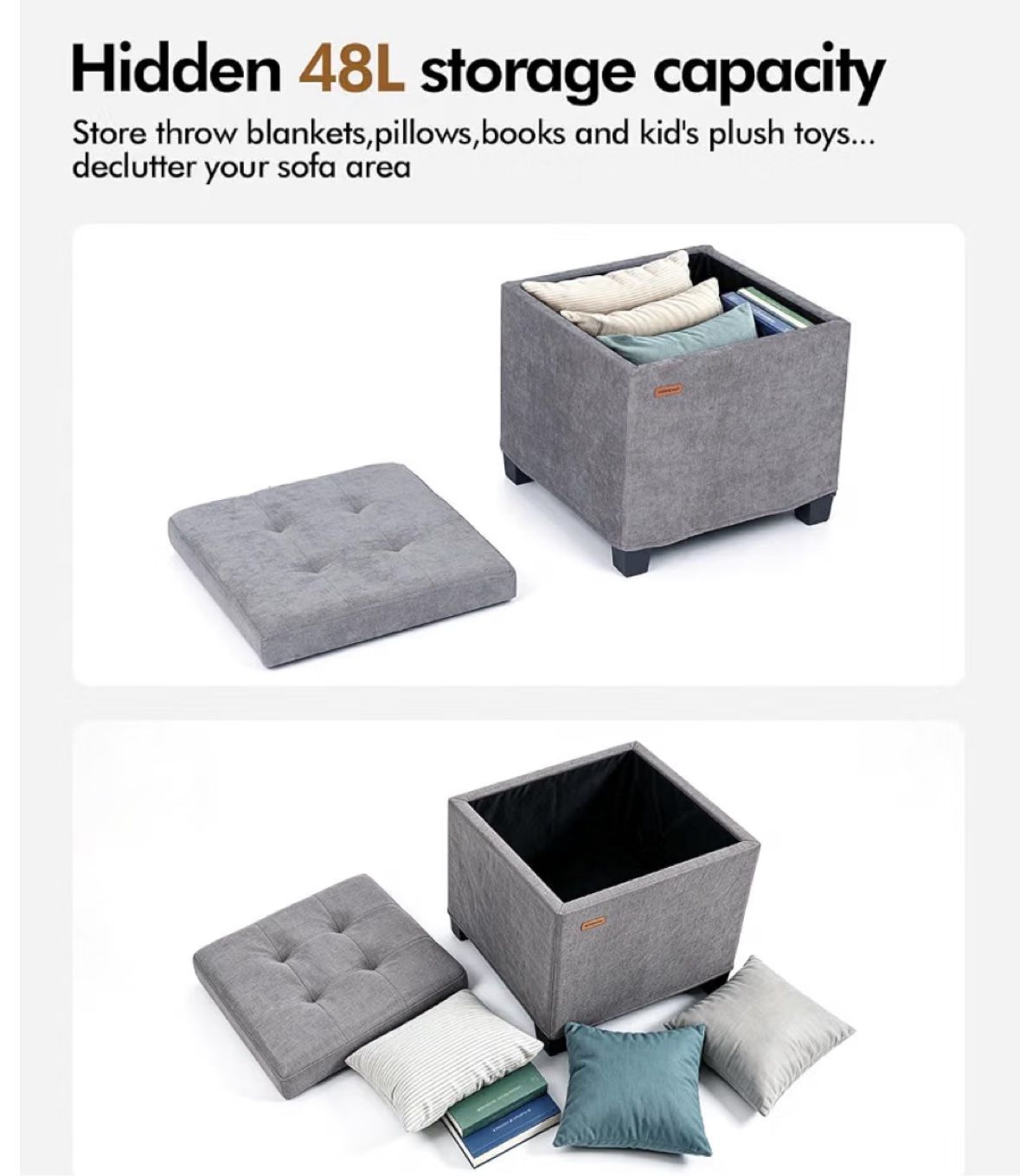 Grey Storage Ottoman Footstool with 48L Hidden Storage - New - photo 3