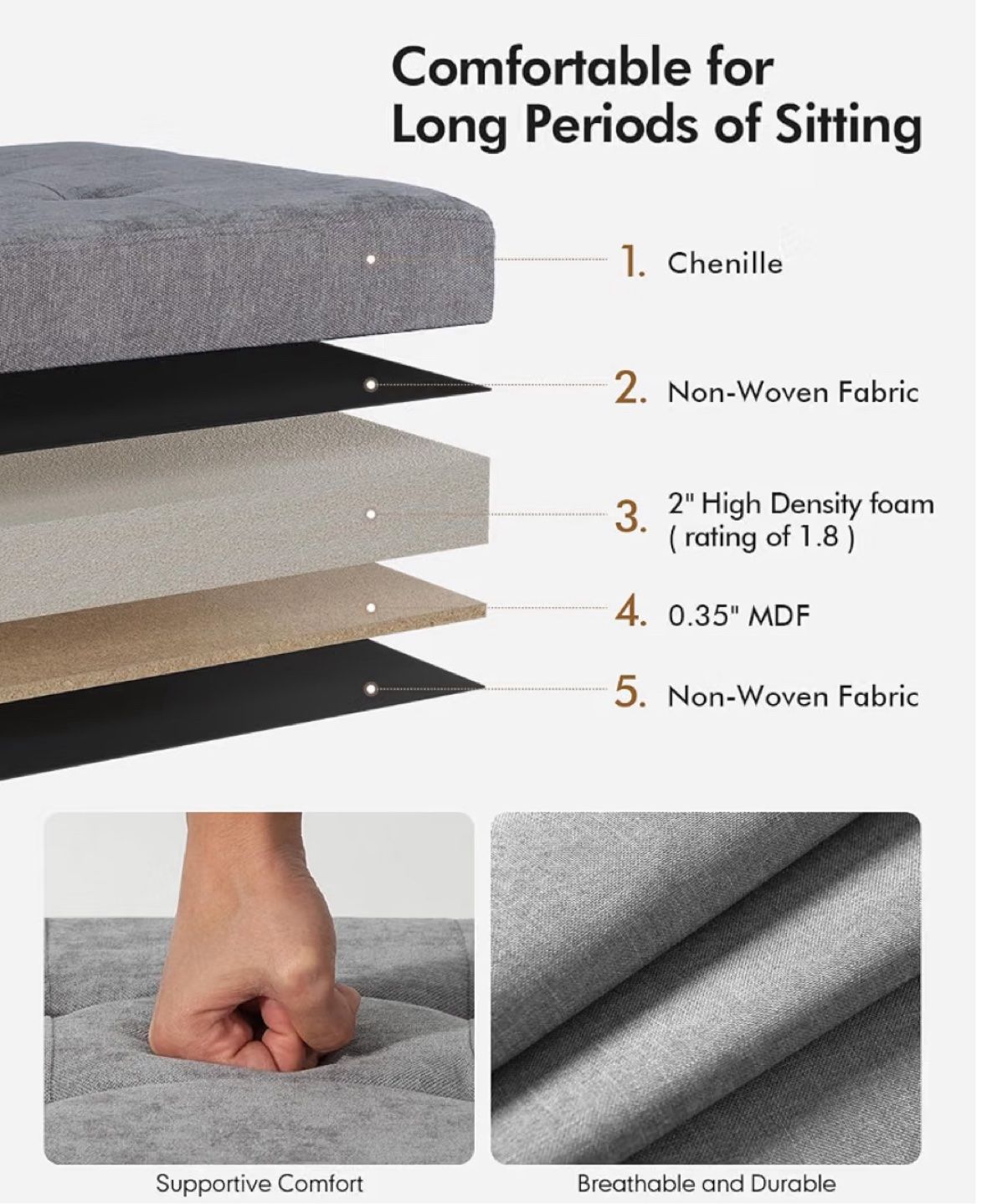 Grey Storage Ottoman Footstool with 48L Hidden Storage - New - photo 4