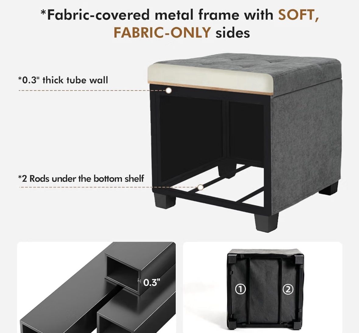 Grey Storage Ottoman Footstool with 48L Hidden Storage - New - photo 5