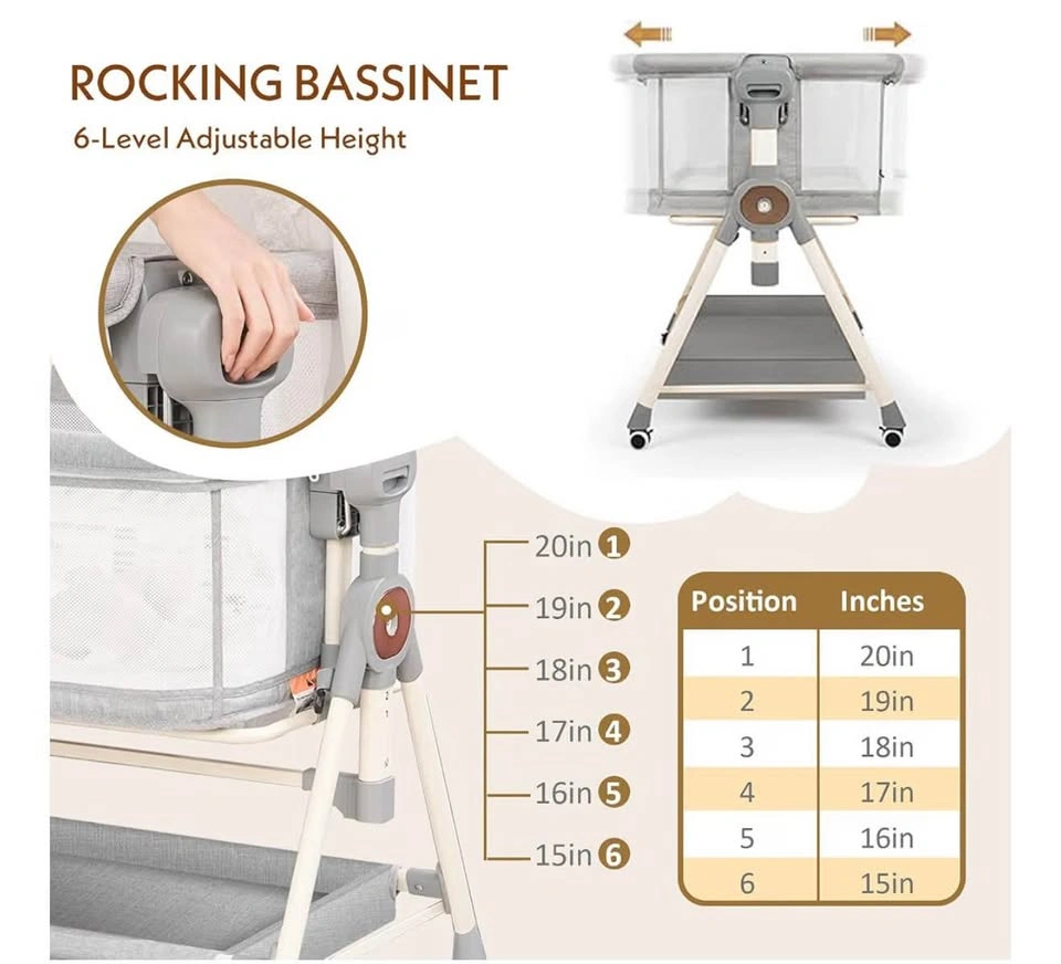 3-in-1 Baby Bassinet / Bedside Sleeper, Grey - photo 5