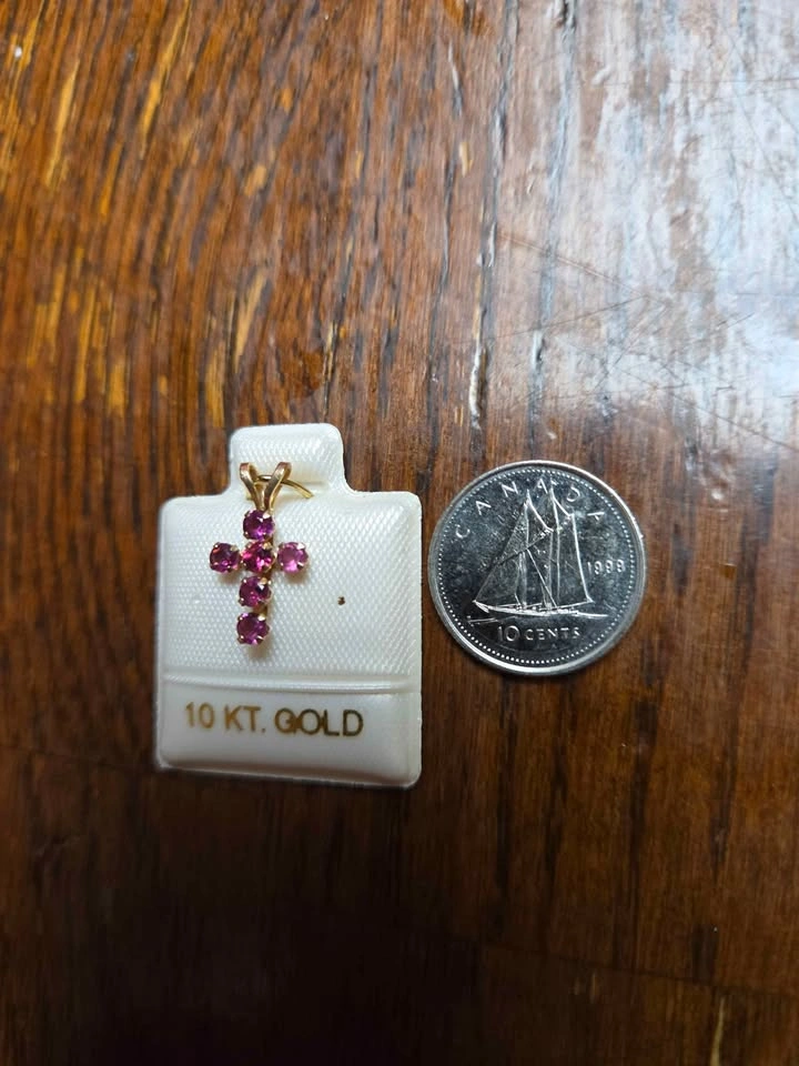 Genuine 10K Gold & Natural Garnet Cross Pendant (with Gift Box) - photo 4