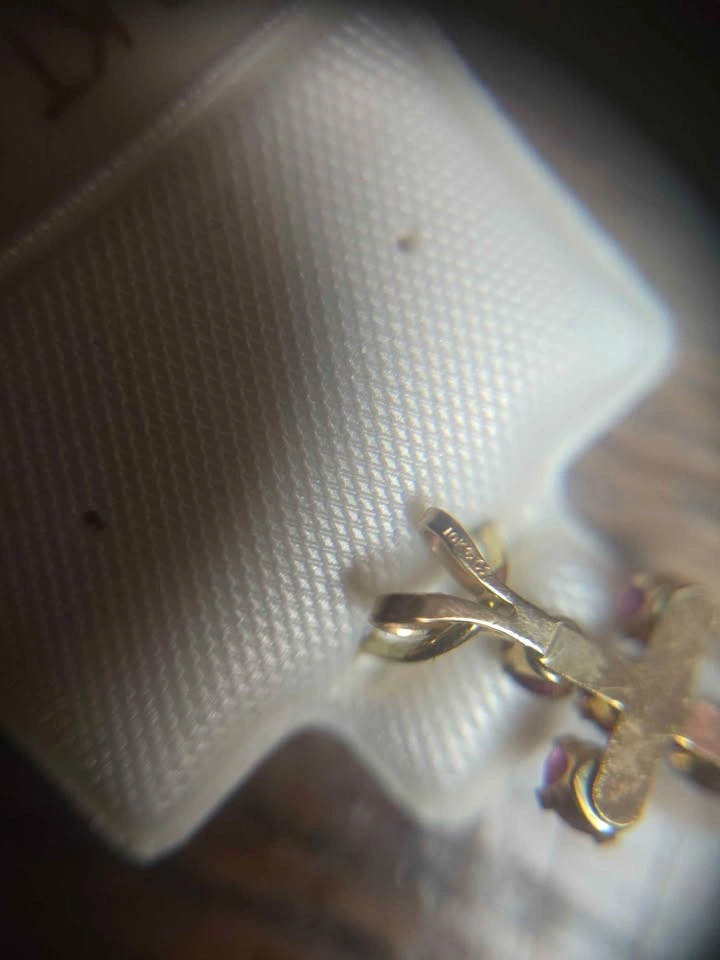 Genuine 10K Gold & Natural Garnet Cross Pendant (with Gift Box) - photo 5