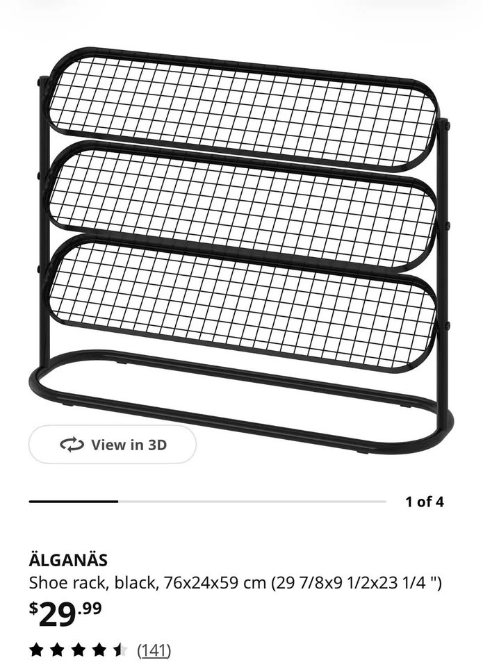 IKEA ÄLGANÄS 3-Tier Shoe Rack – Black – Great Condition - photo 2