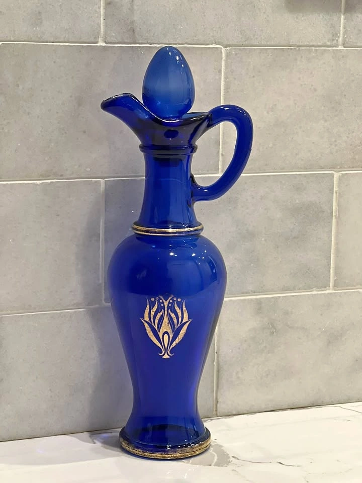 Vintage Avon Cobalt Blue Glass Decanter / Cruet Pitcher