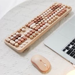 Mofii Sweet Wireless Keyboard and Mouse Set - Pink/Beige