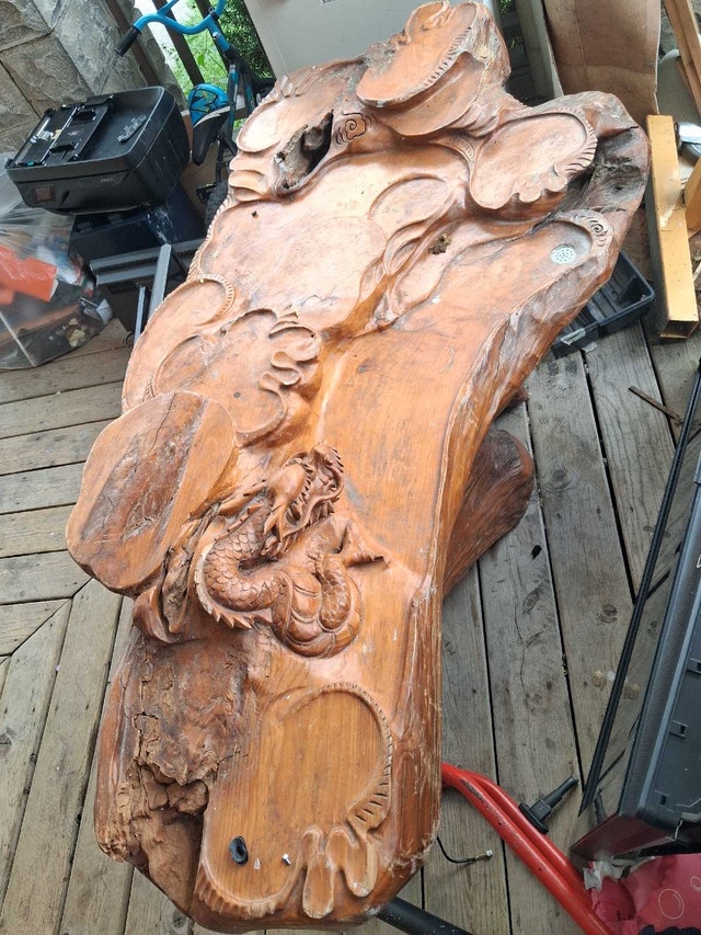 Hand-Carved Dragon Wood Fountain Table