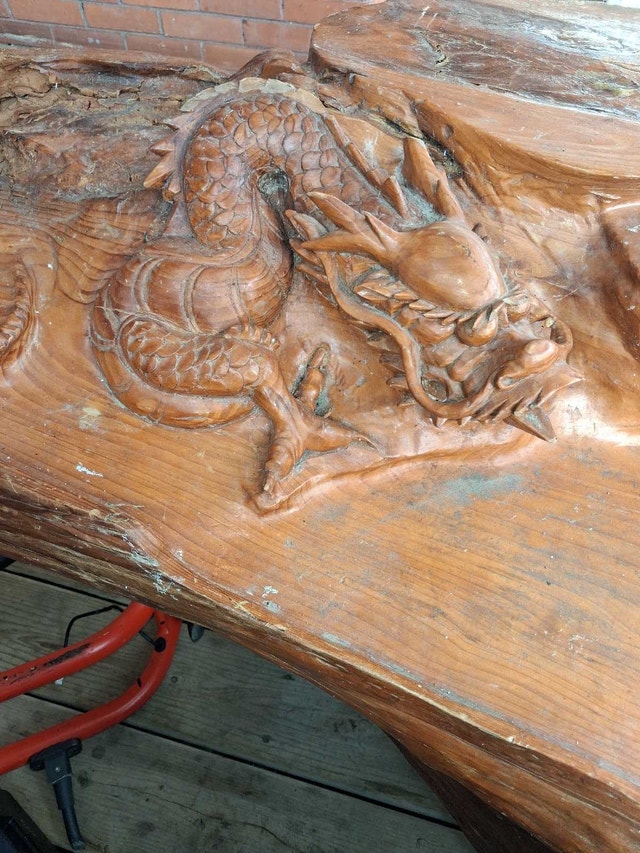 Hand-Carved Dragon Wood Fountain Table - photo 2