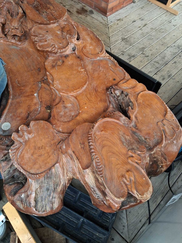 Hand-Carved Dragon Wood Fountain Table - photo 3