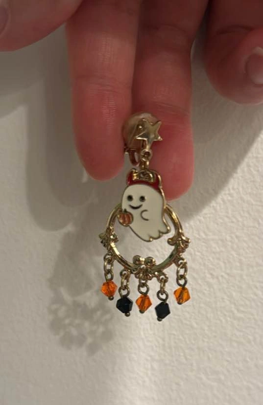 Halloween Ghost and Pumpkin Mismatched Clip-On Earrings - photo 2