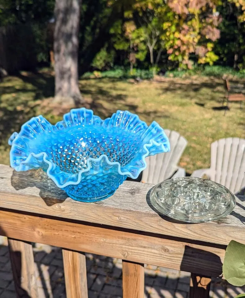 Fenton Blue Opalescent Hobnail Glass Set image indicator(7)