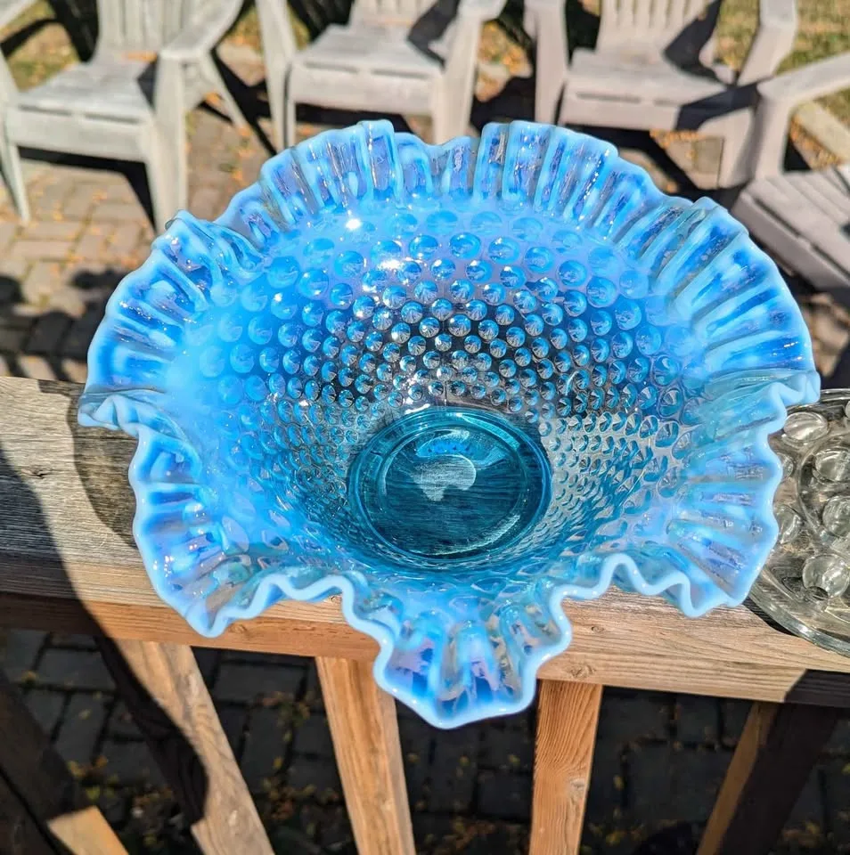 Fenton Blue Opalescent Hobnail Glass Set image indicator(8)