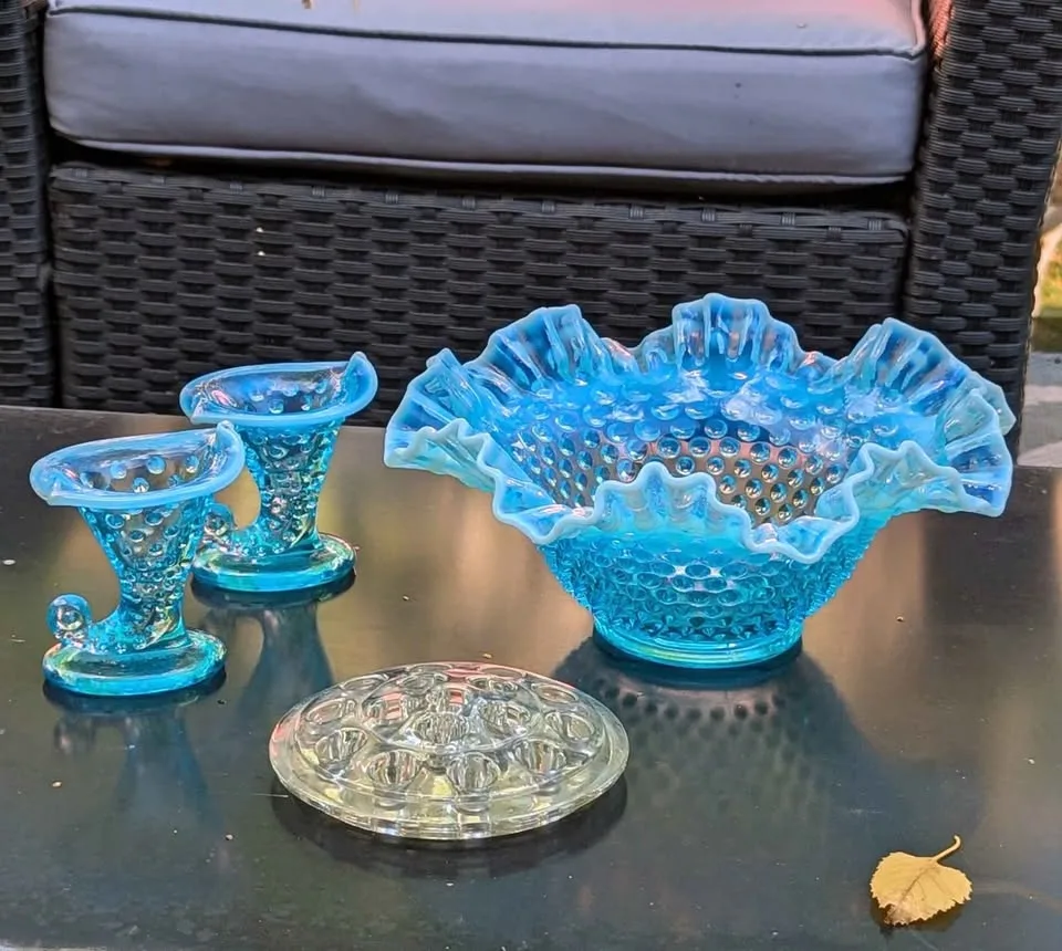 Fenton Blue Opalescent Hobnail Glass Set image indicator(10)