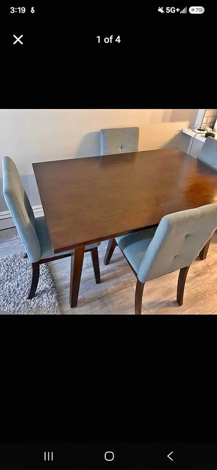 Dark Wood Dining Table with 4 Upholstered Chairs
