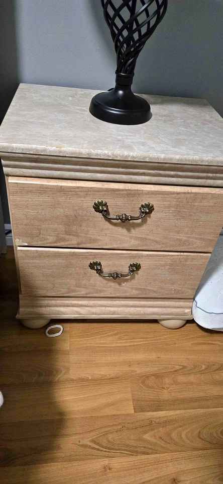 Two-Drawer Nightstand with Faux-Marble Top
