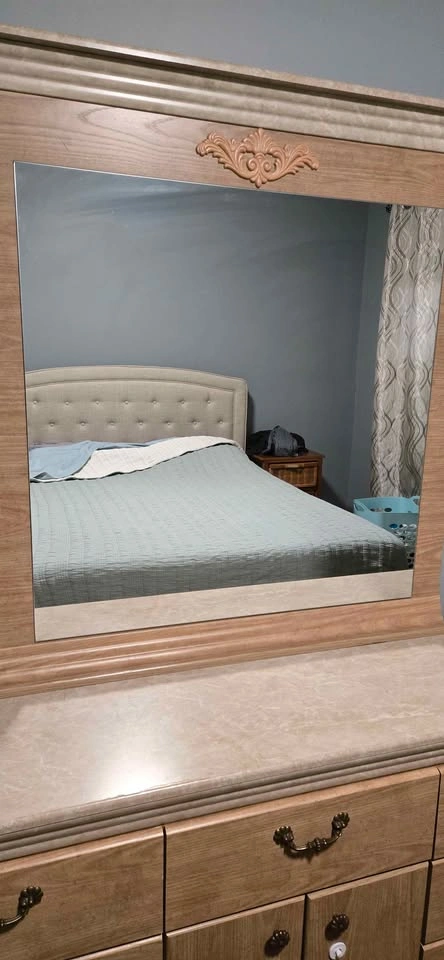 Wooden Dresser with Mirror and Faux-Marble Top - photo 2