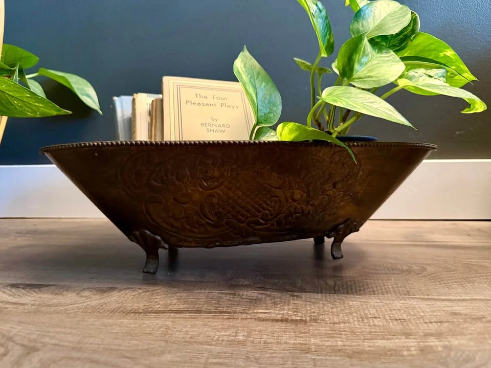 vintage brass toned footed bowl | 17.5”x8.5” - photo 2