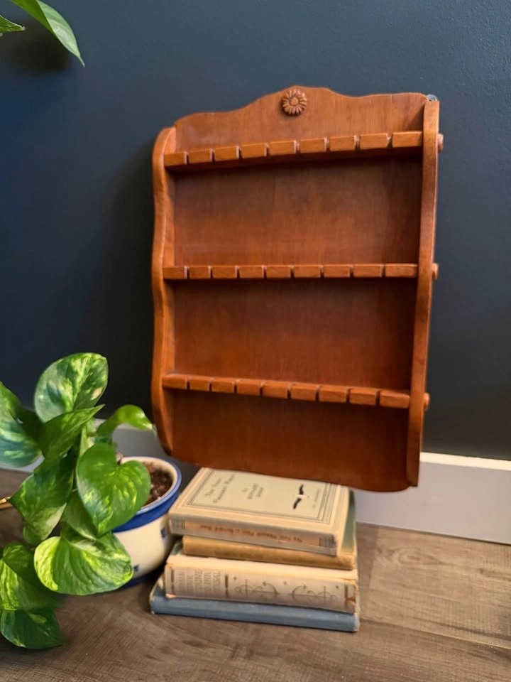 vintage wooden spoon display rack