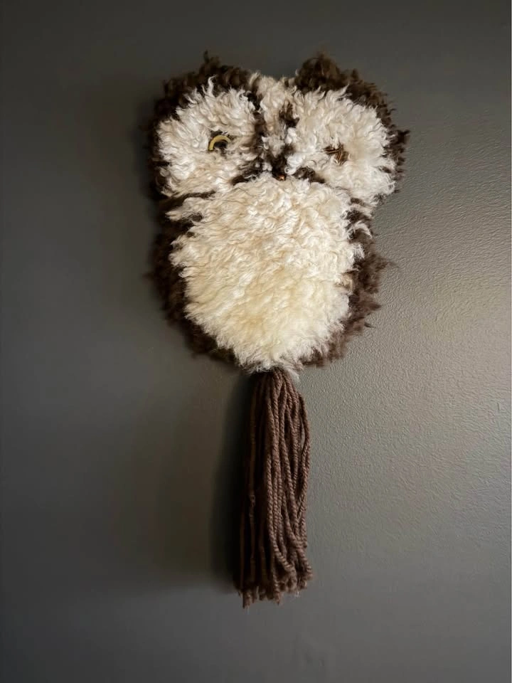 vintage 70’s retro shaggy owl wall hanging - photo 2