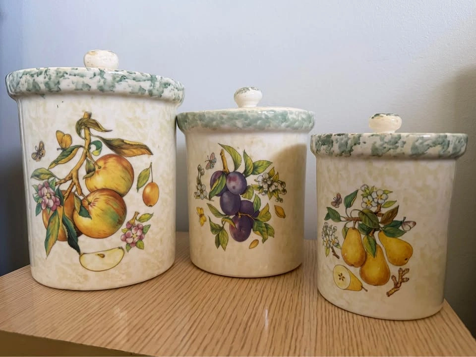 Vintage Italian Ceramic Canister Set of 3 | Hand-Painted Fruit - photo 2