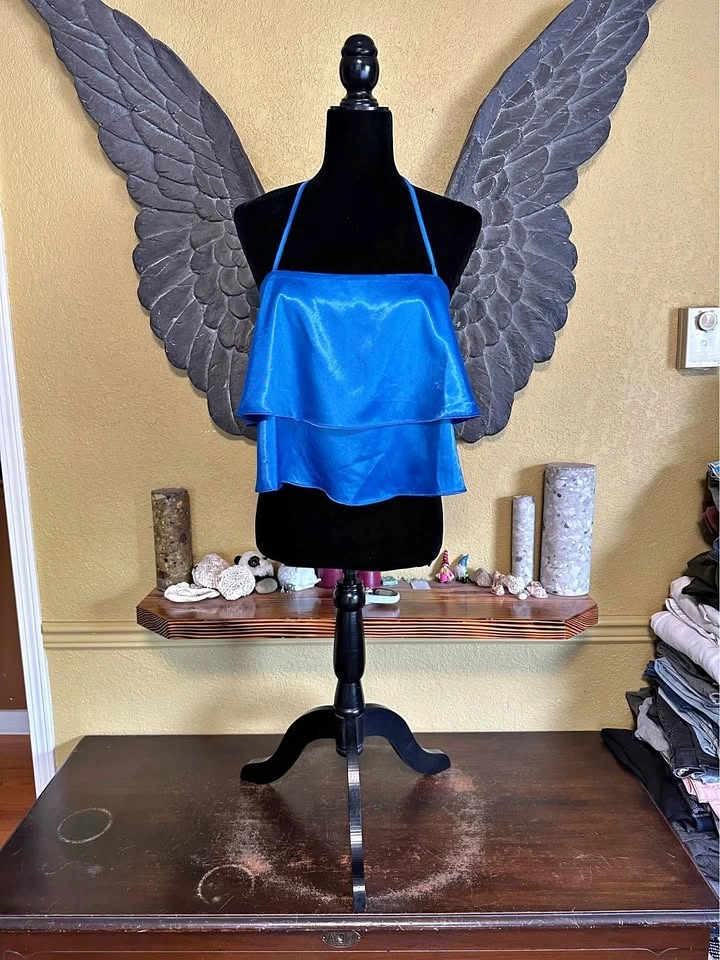 Another Story Blue Halter Layered Crop Dressy Top
